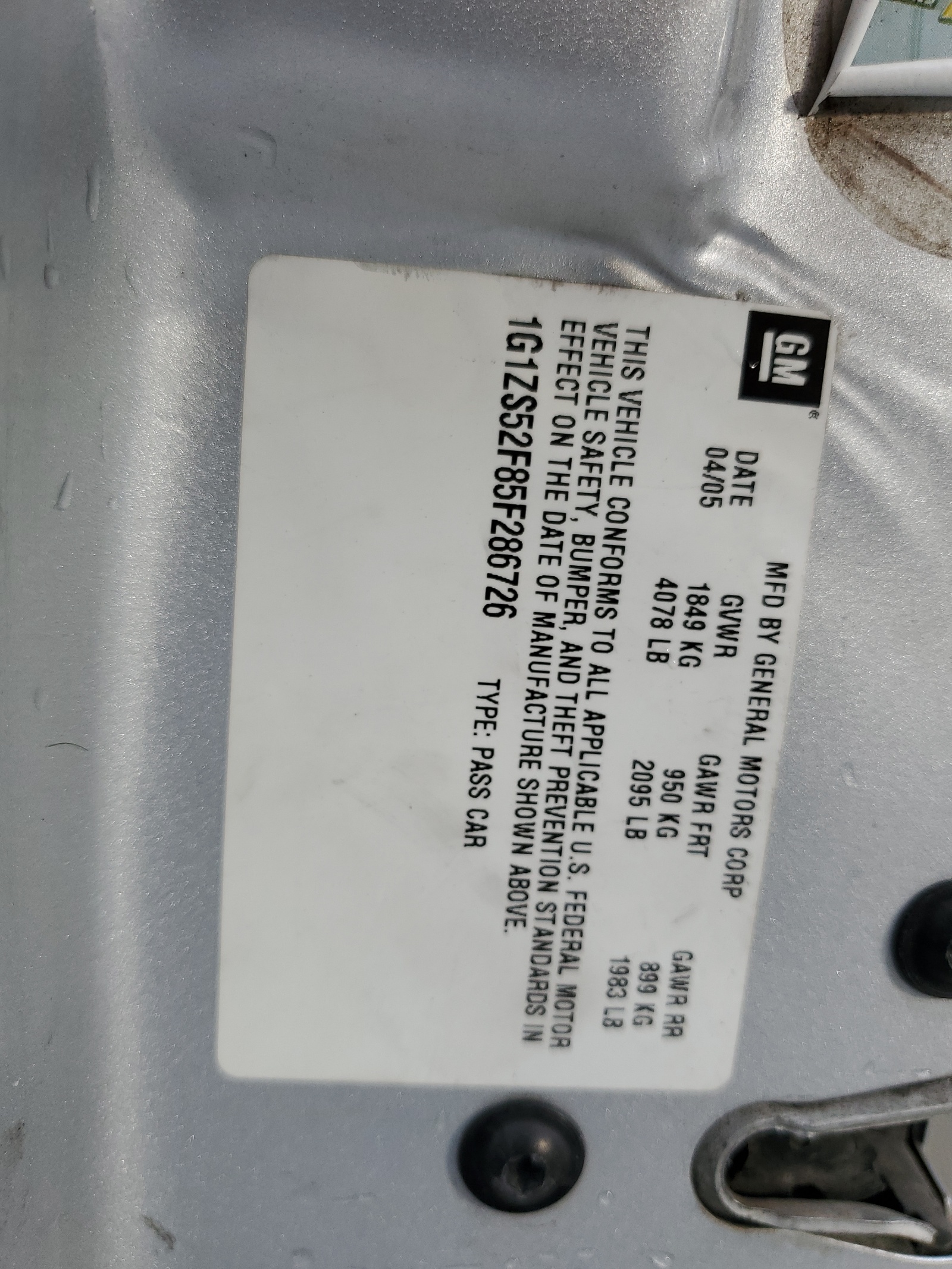 1G1ZS52F85F286726 2005 Chevrolet Malibu