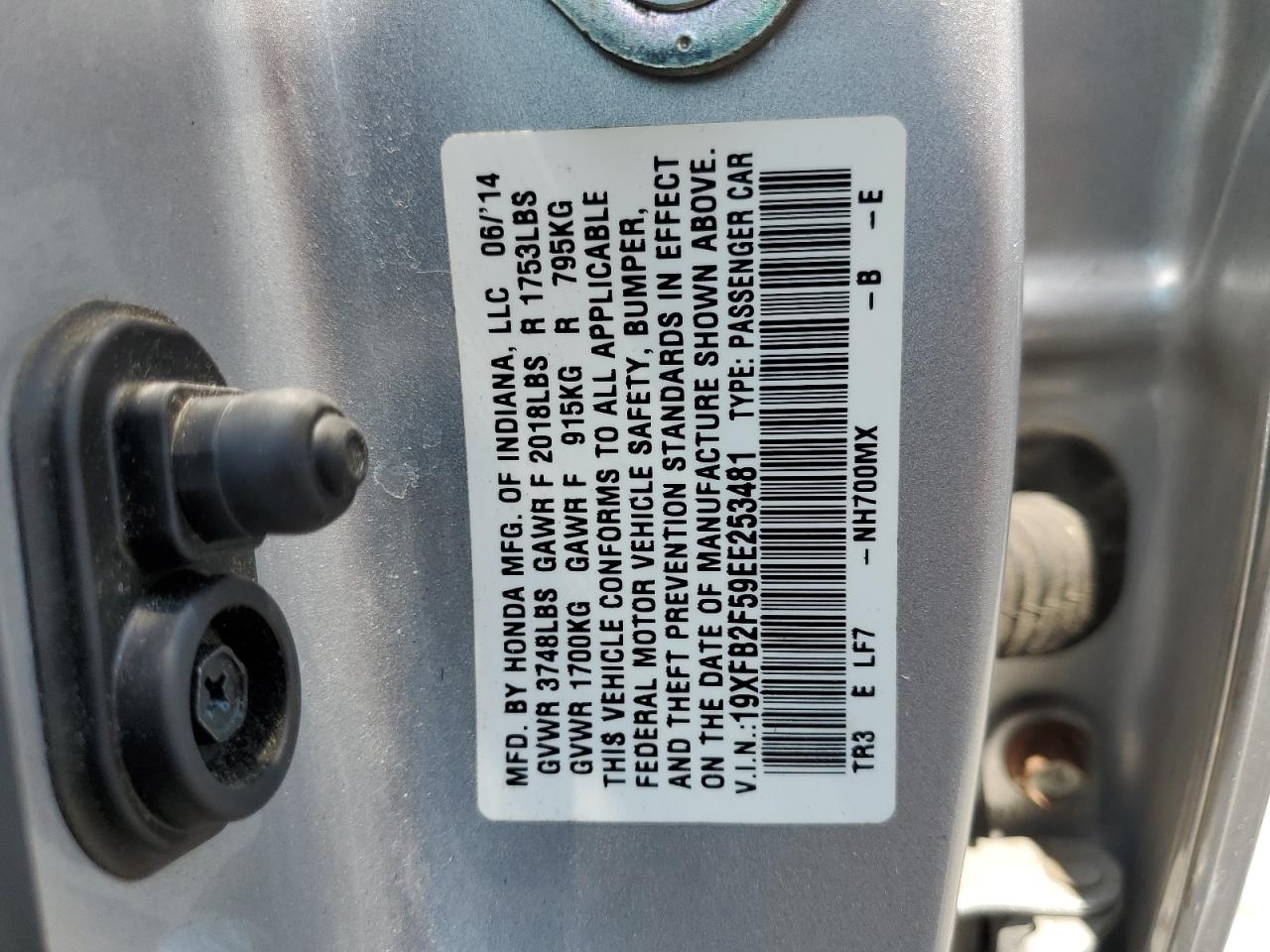 2014 Honda Civic Lx VIN: 19XFB2F59EE253481 Lot: 65023394