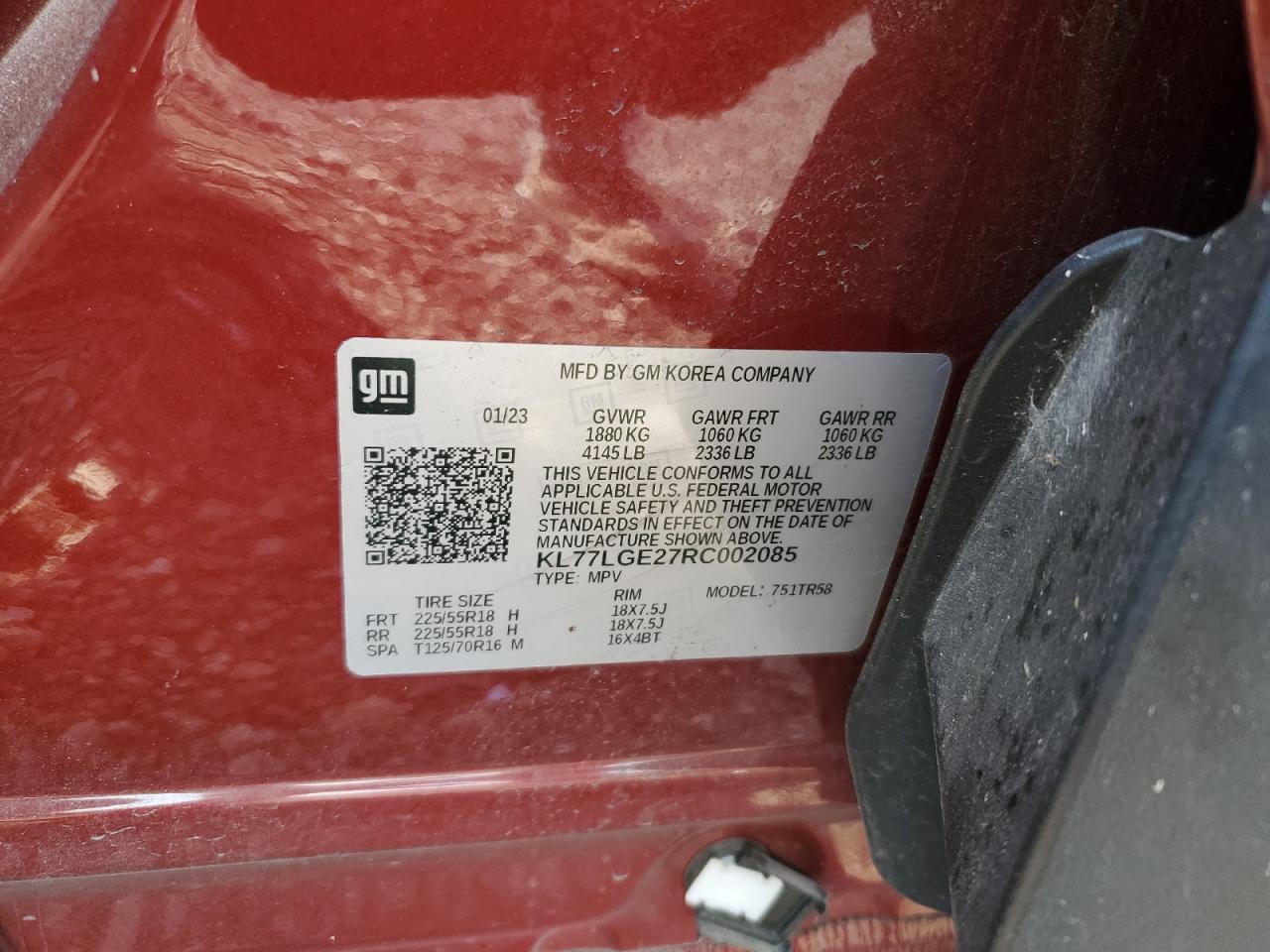 2024 Chevrolet Trax 1Rs VIN: KL77LGE27RC002085 Lot: 63329174