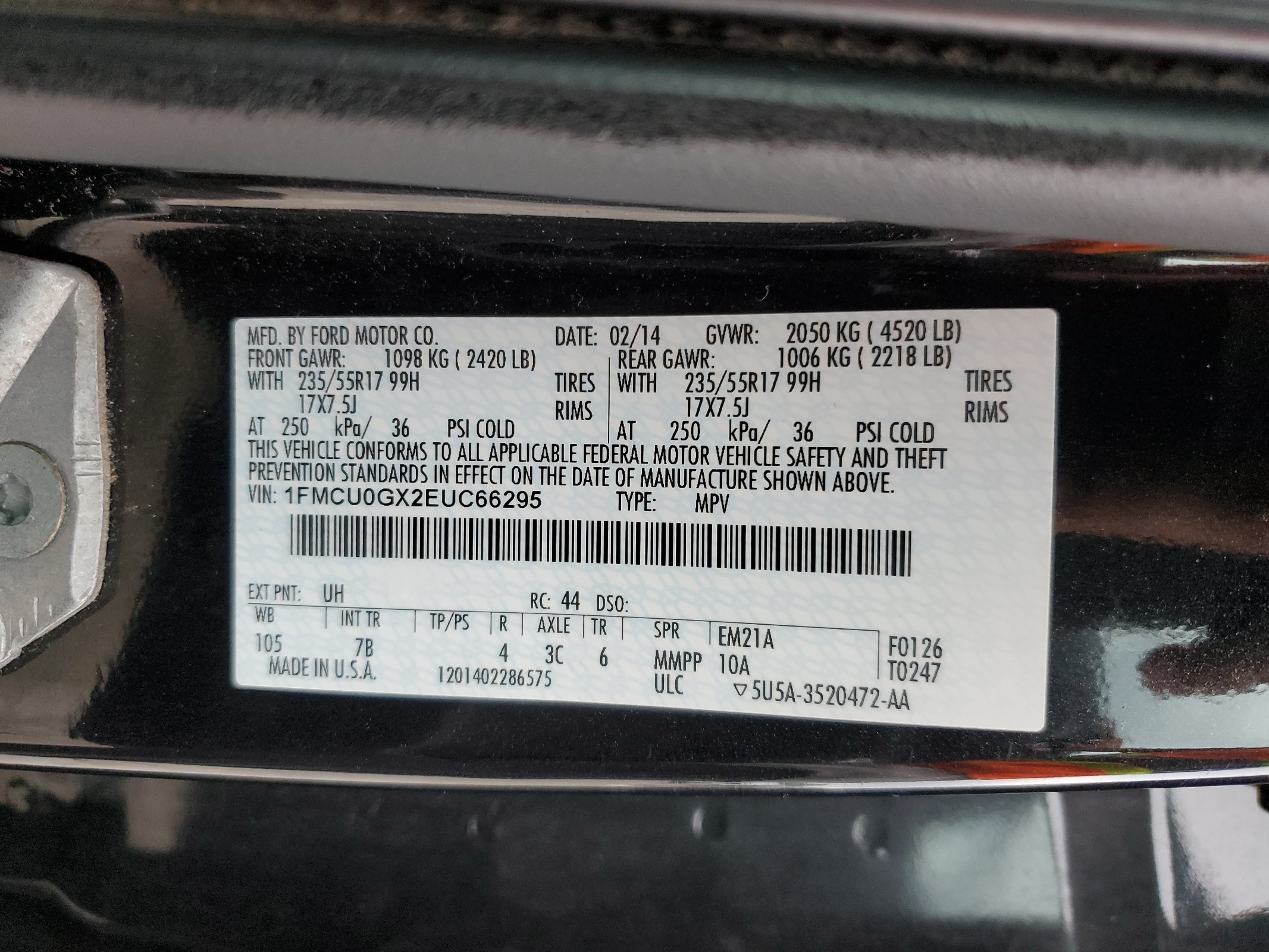 1FMCU0GX2EUC66295 2014 Ford Escape Se