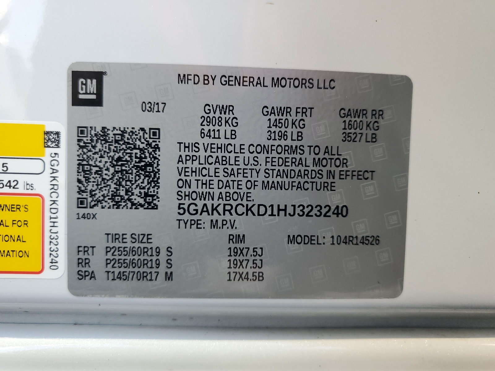 5GAKRCKD1HJ323240 2017 Buick Enclave