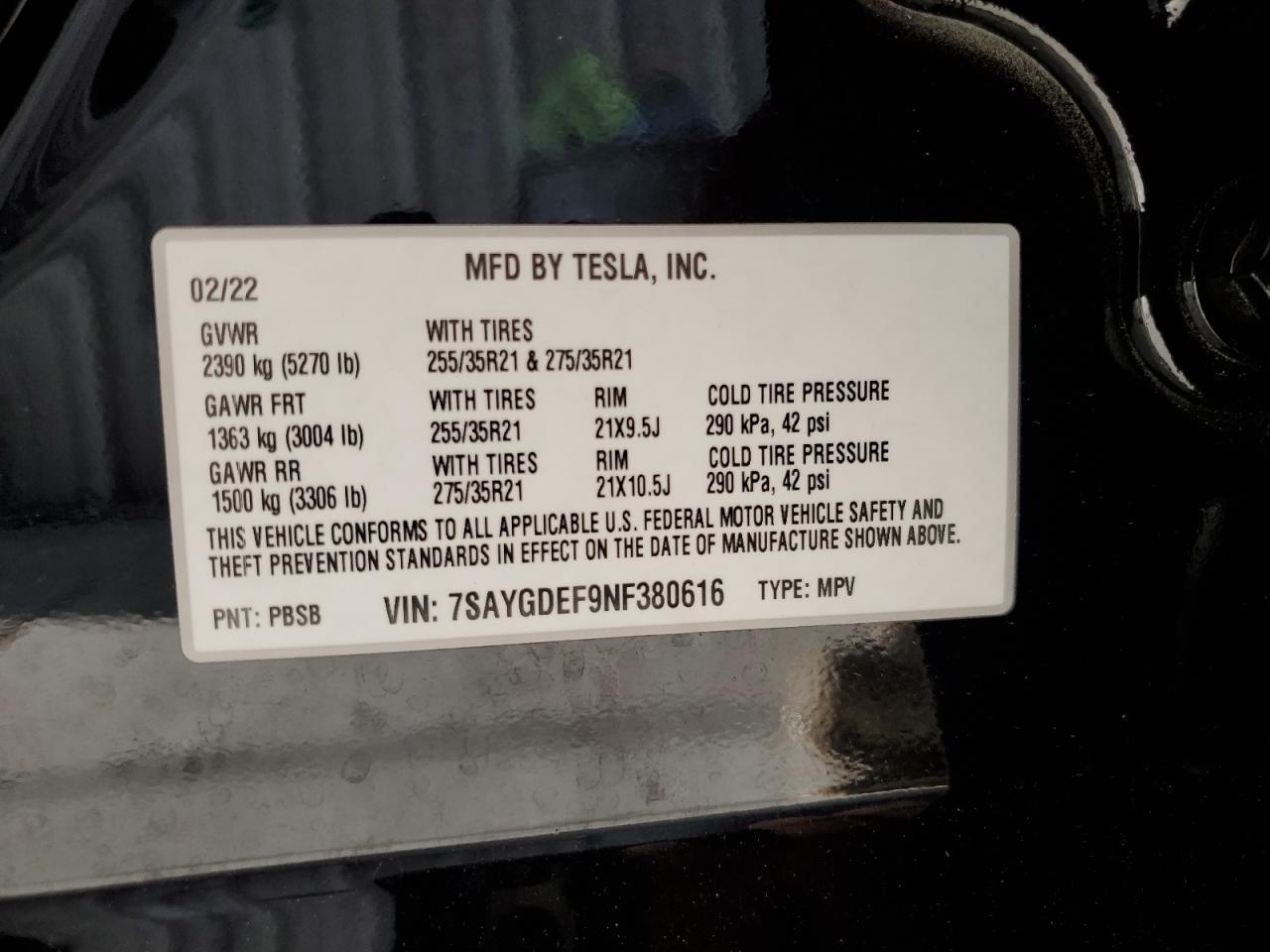 7SAYGDEF9NF380616 2022 Tesla Model Y