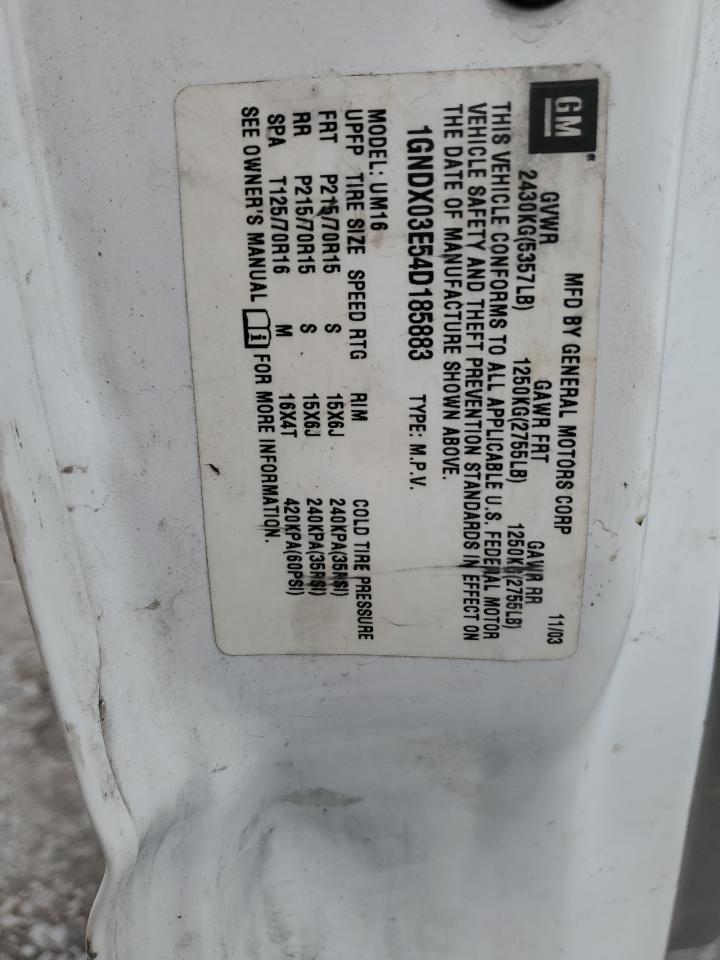 2004 Chevrolet Venture VIN: 1GNDX03E54D185883 Lot: 63562374