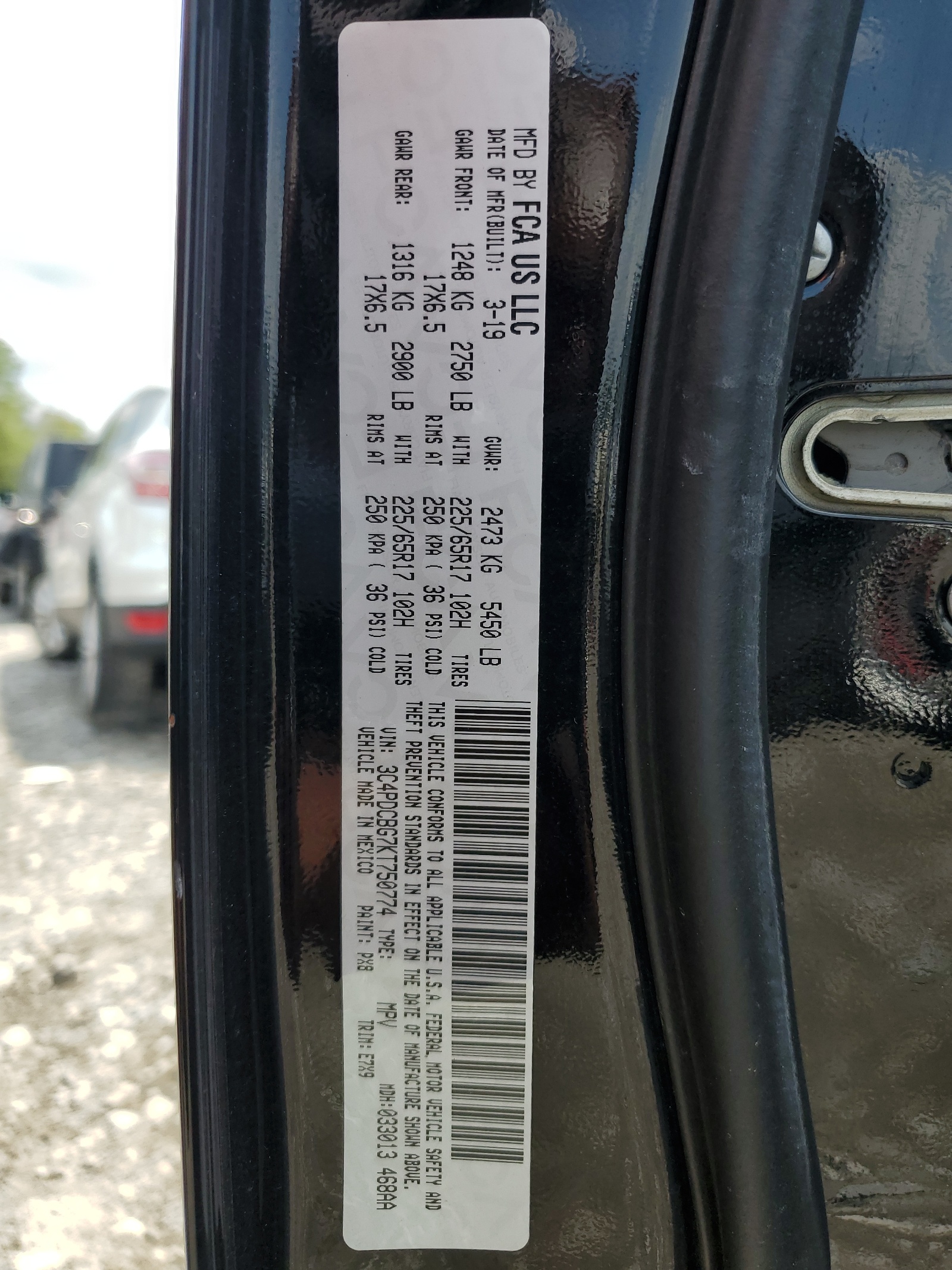 3C4PDCBG7KT750774 2019 Dodge Journey Se