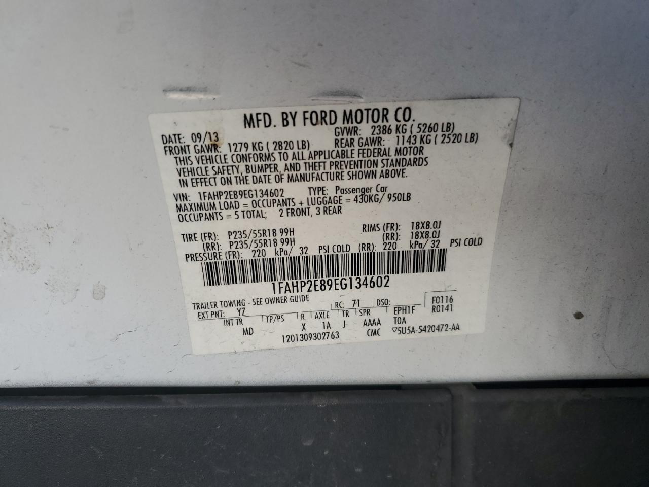 1FAHP2E89EG134602 2014 Ford Taurus Sel