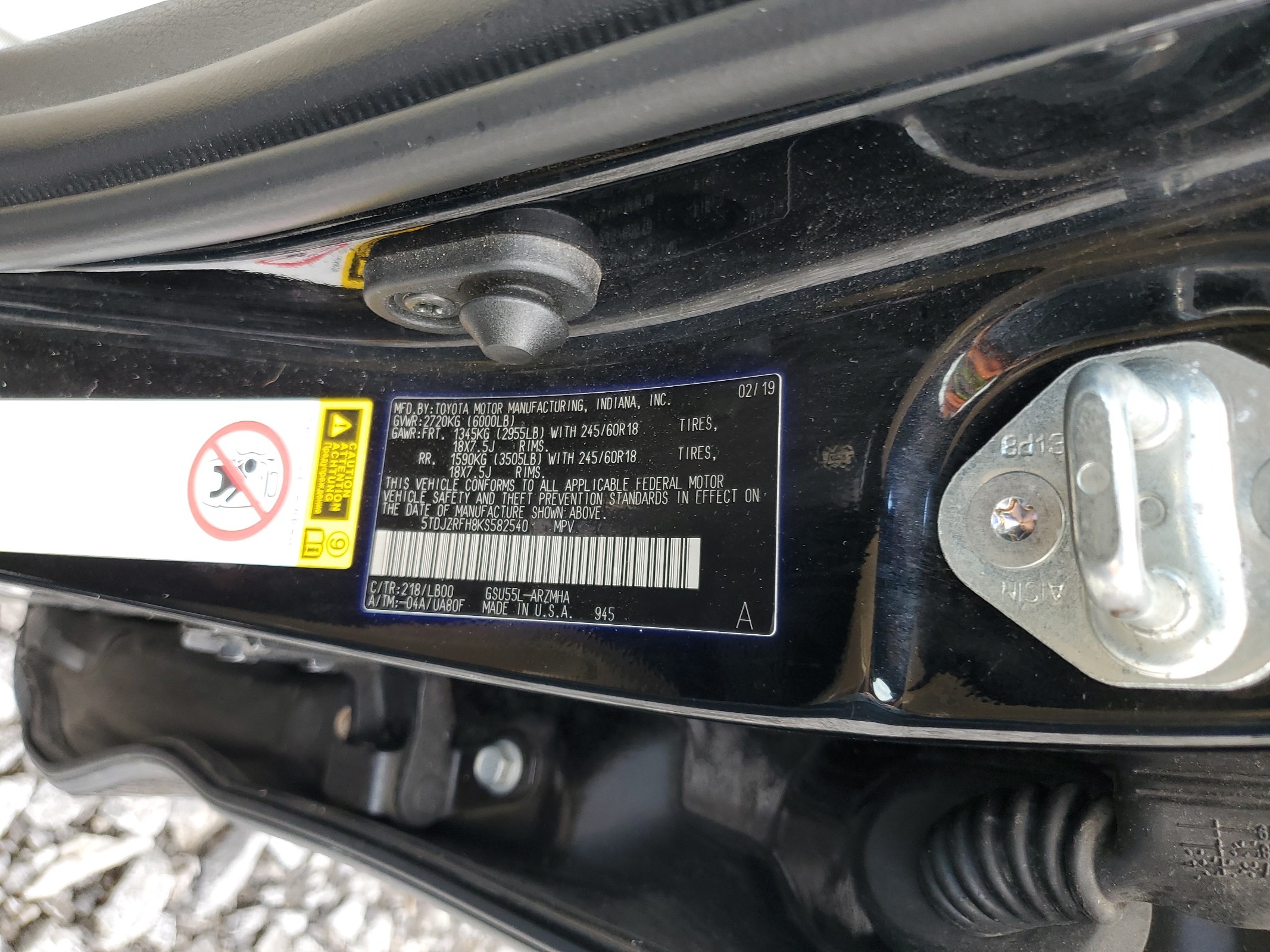 5TDJZRFH8KS582540 2019 Toyota Highlander Se