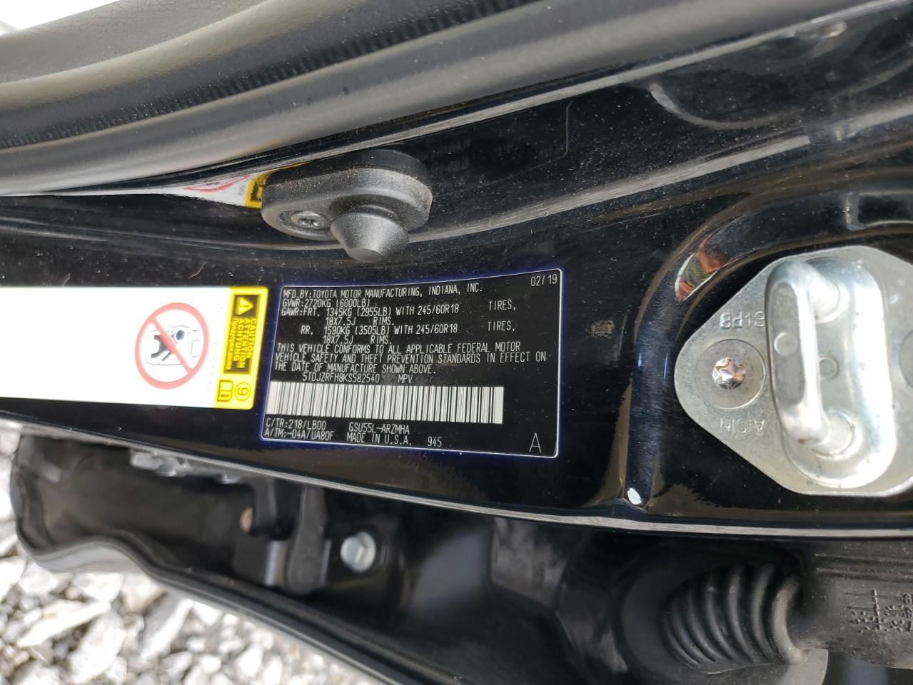 2019 Toyota Highlander Se VIN: 5TDJZRFH8KS582540 Lot: 63205464