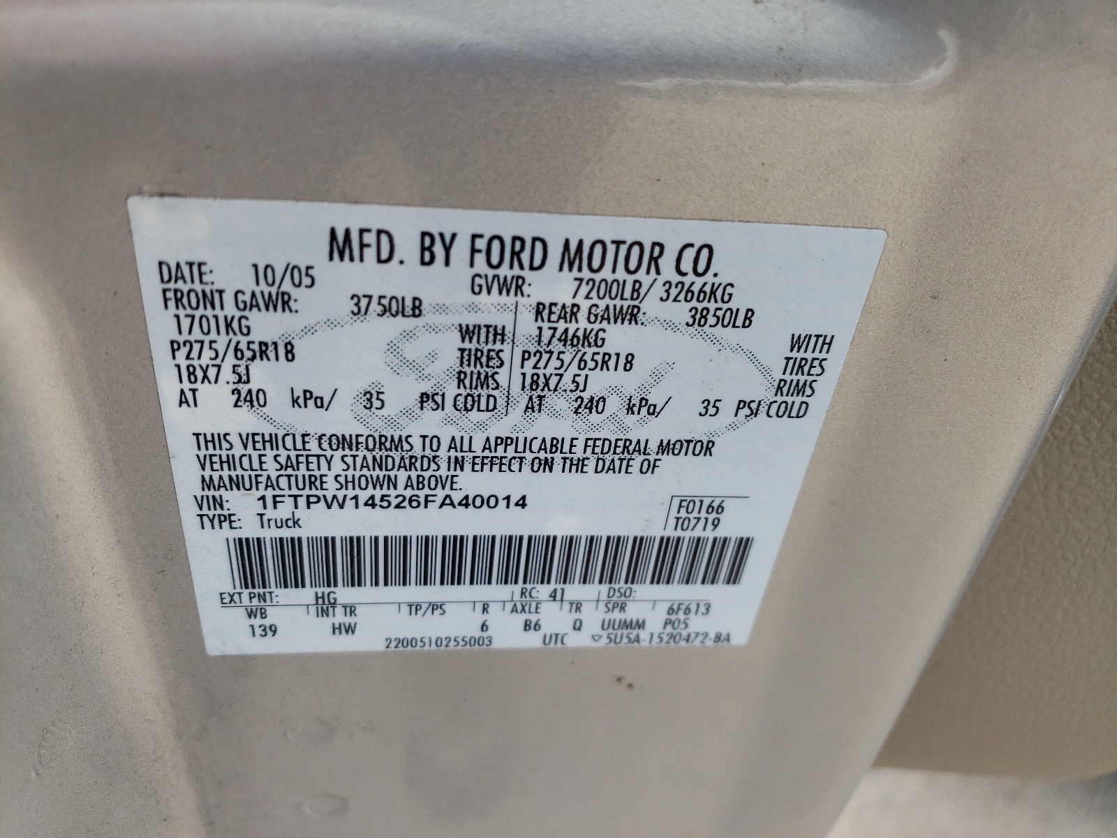 1FTPW14526FA40014 2006 Ford F150 Supercrew