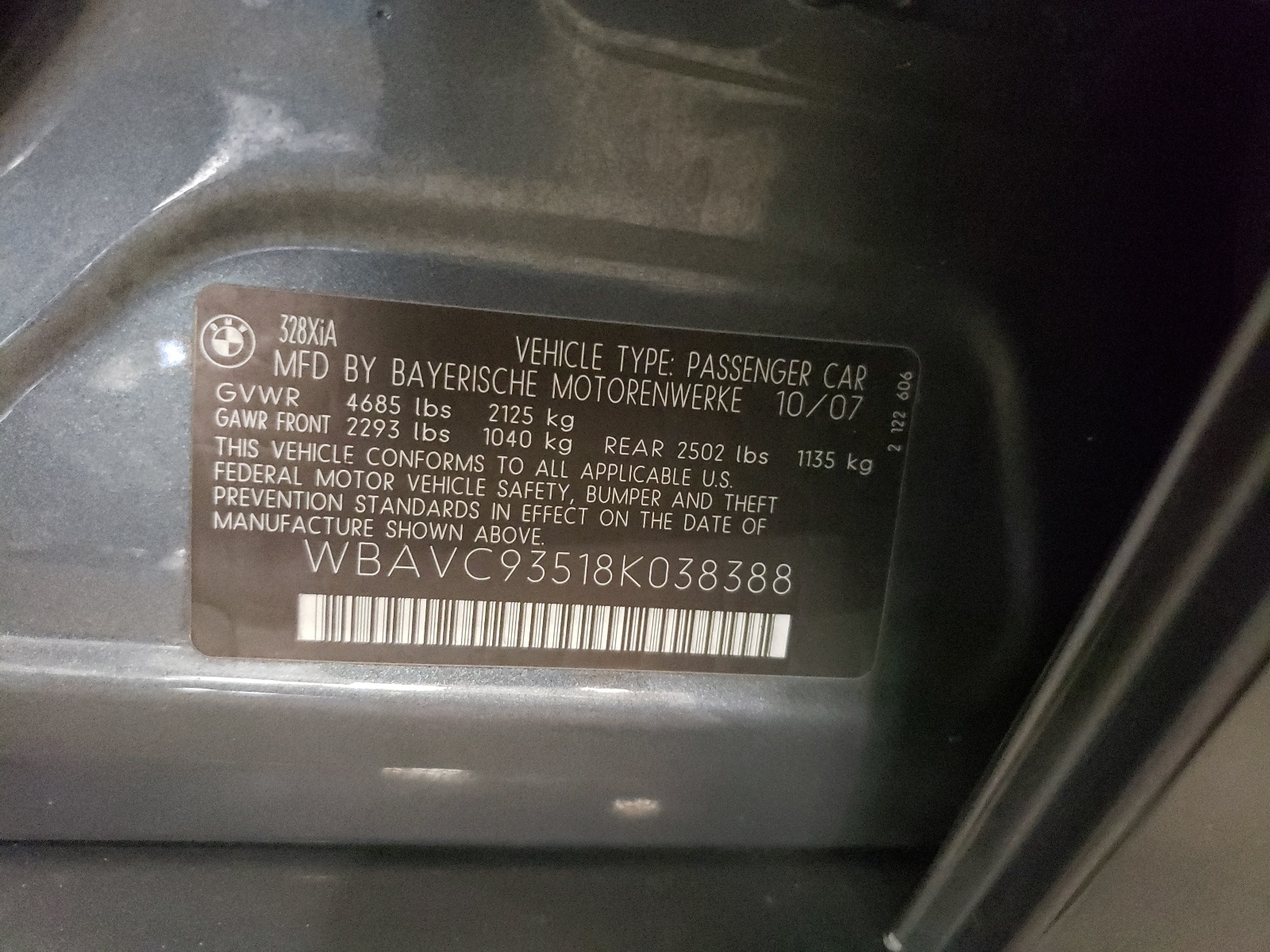 WBAVC93518K038388 2008 BMW 328 Xi