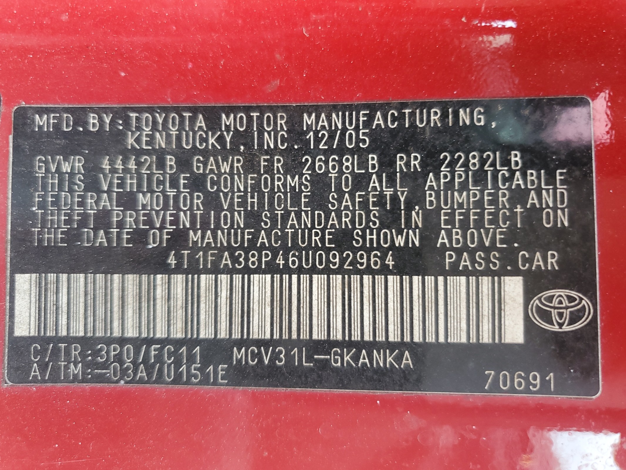 4T1FA38P46U092964 2006 Toyota Camry Solara Se