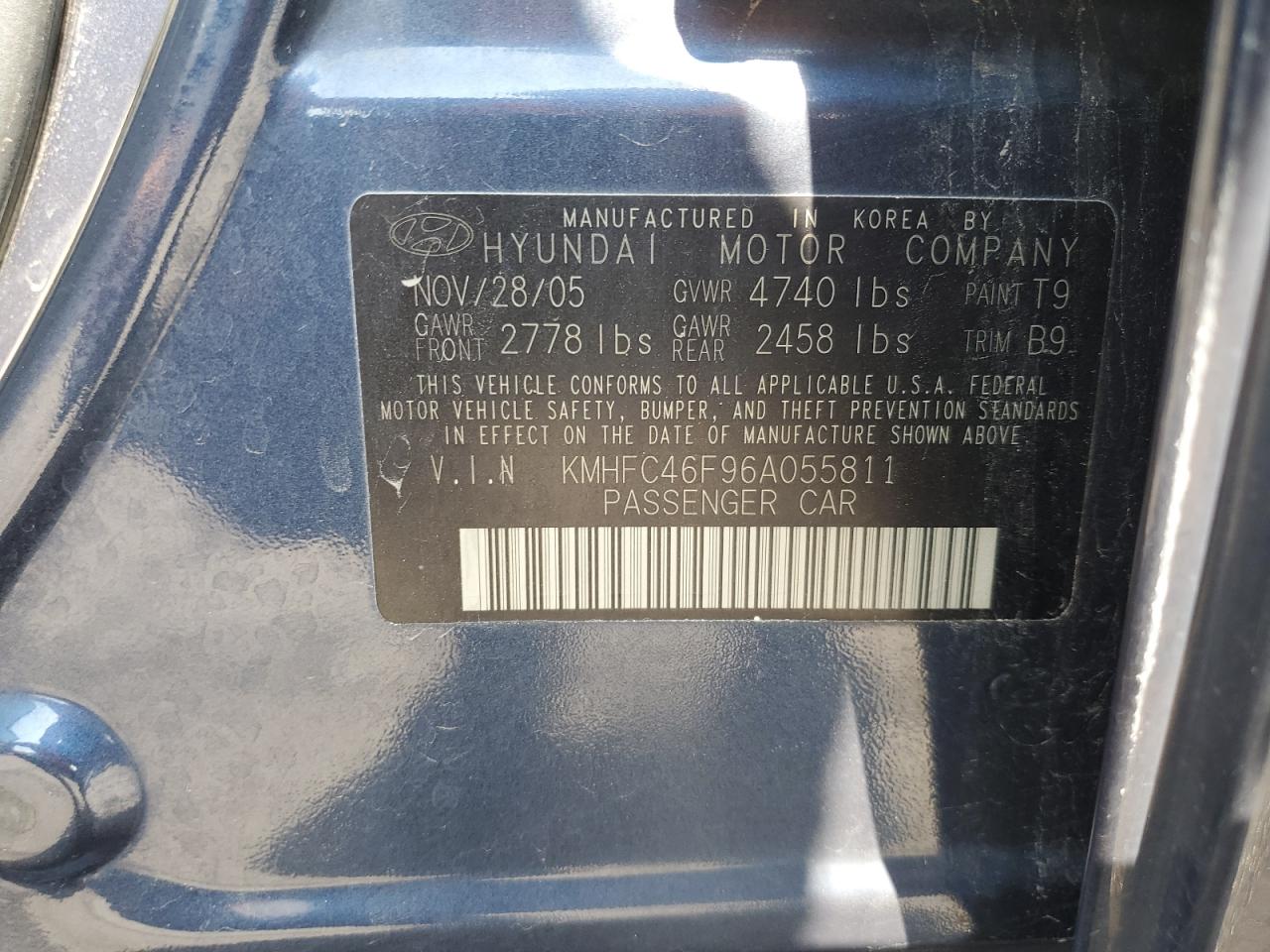 KMHFC46F96A055811 2006 Hyundai Azera Se