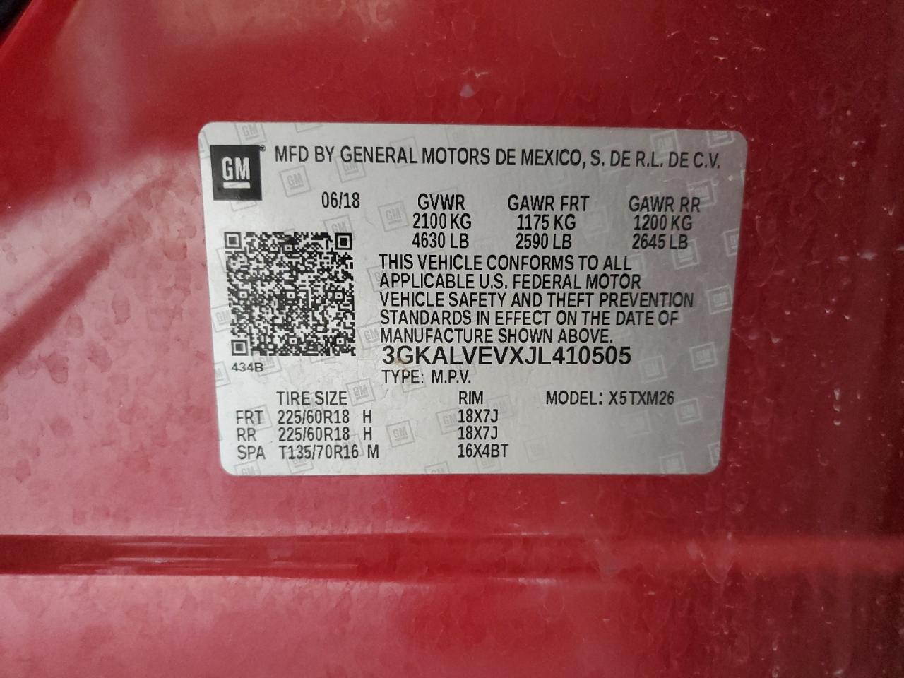 2018 GMC Terrain Slt VIN: 3GKALVEVXJL410505 Lot: 62241404