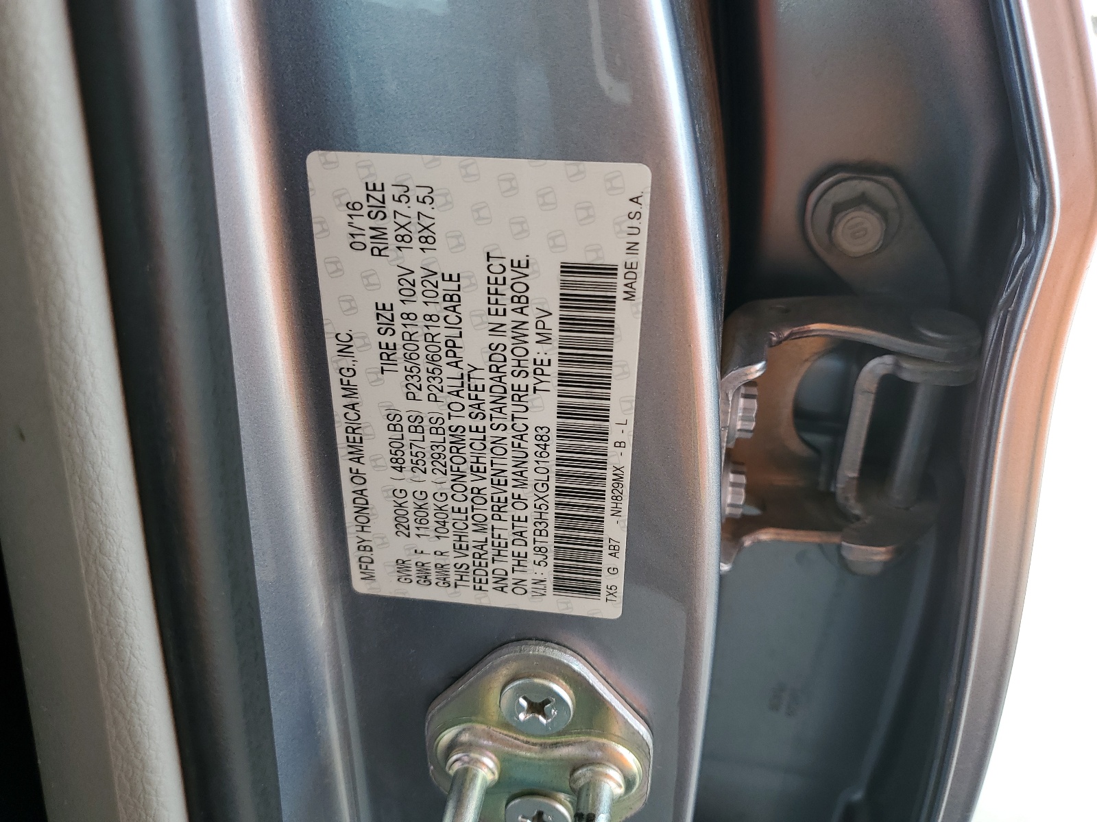 5J8TB3H5XGL016483 2016 Acura Rdx Technology