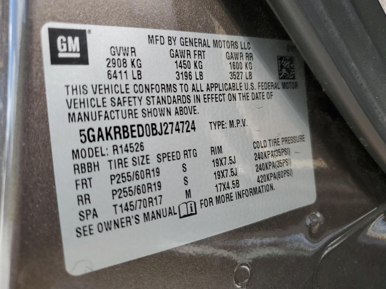 2011 Buick Enclave Cxl VIN: 5GAKRBED0BJ274724 Lot: 62845394