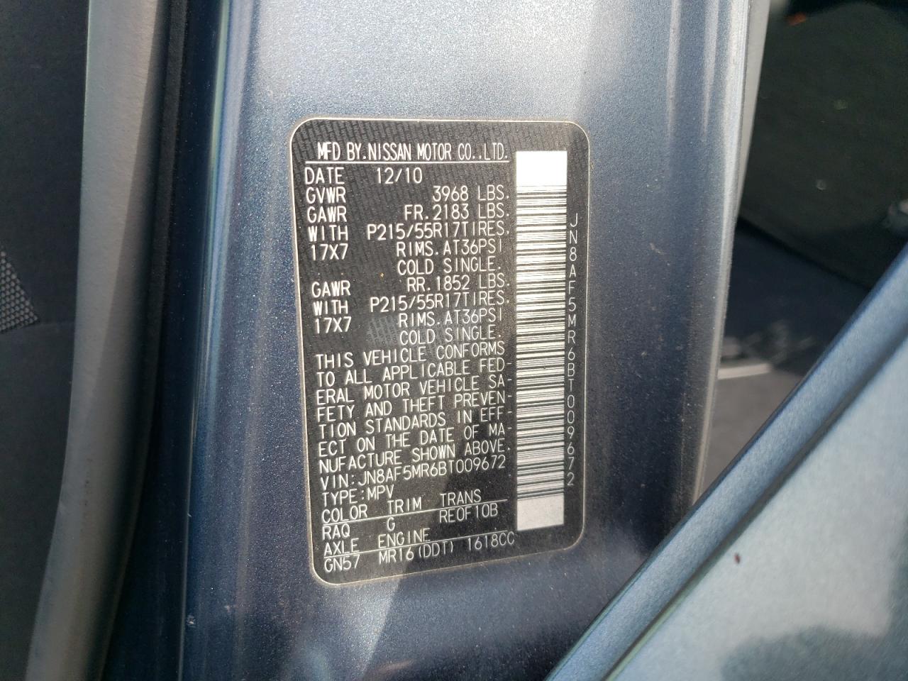 2011 Nissan Juke S VIN: JN8AF5MR6BT009672 Lot: 63314764