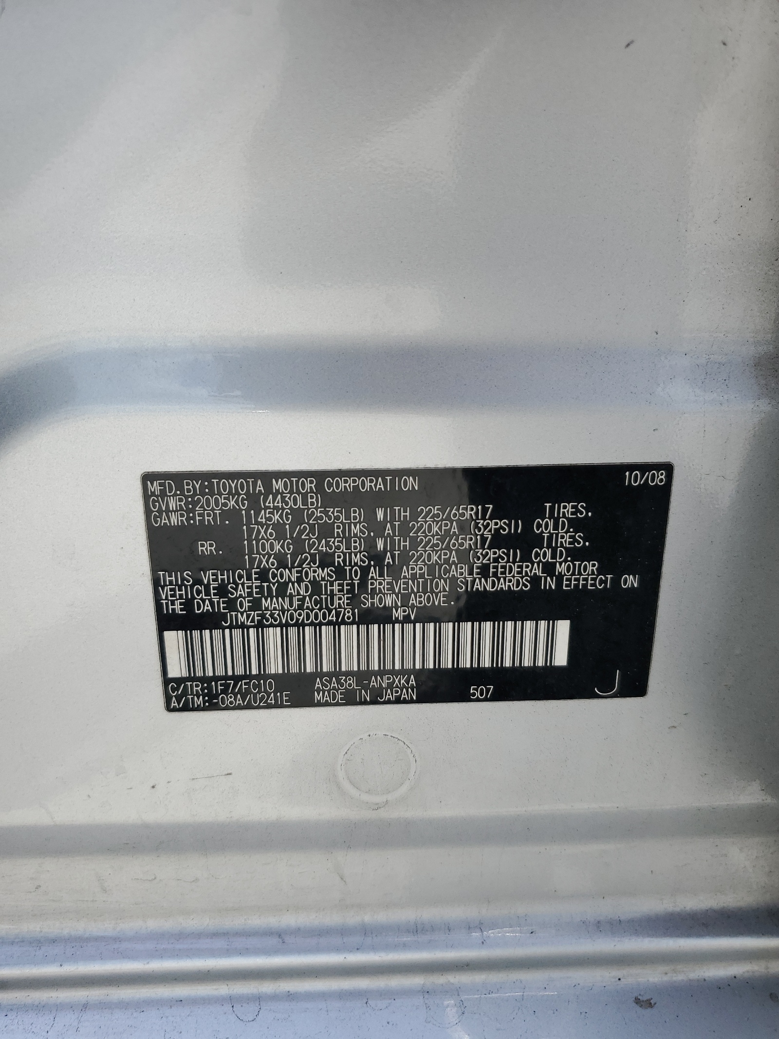 JTMZF33V09D004781 2009 Toyota Rav4