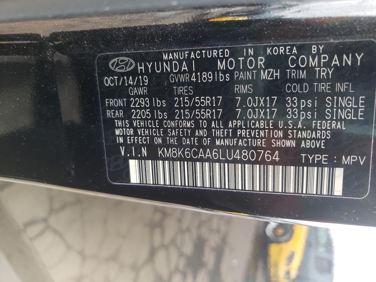 2020 Hyundai Kona Sel Plus VIN: KM8K6CAA6LU480764 Lot: 65135554