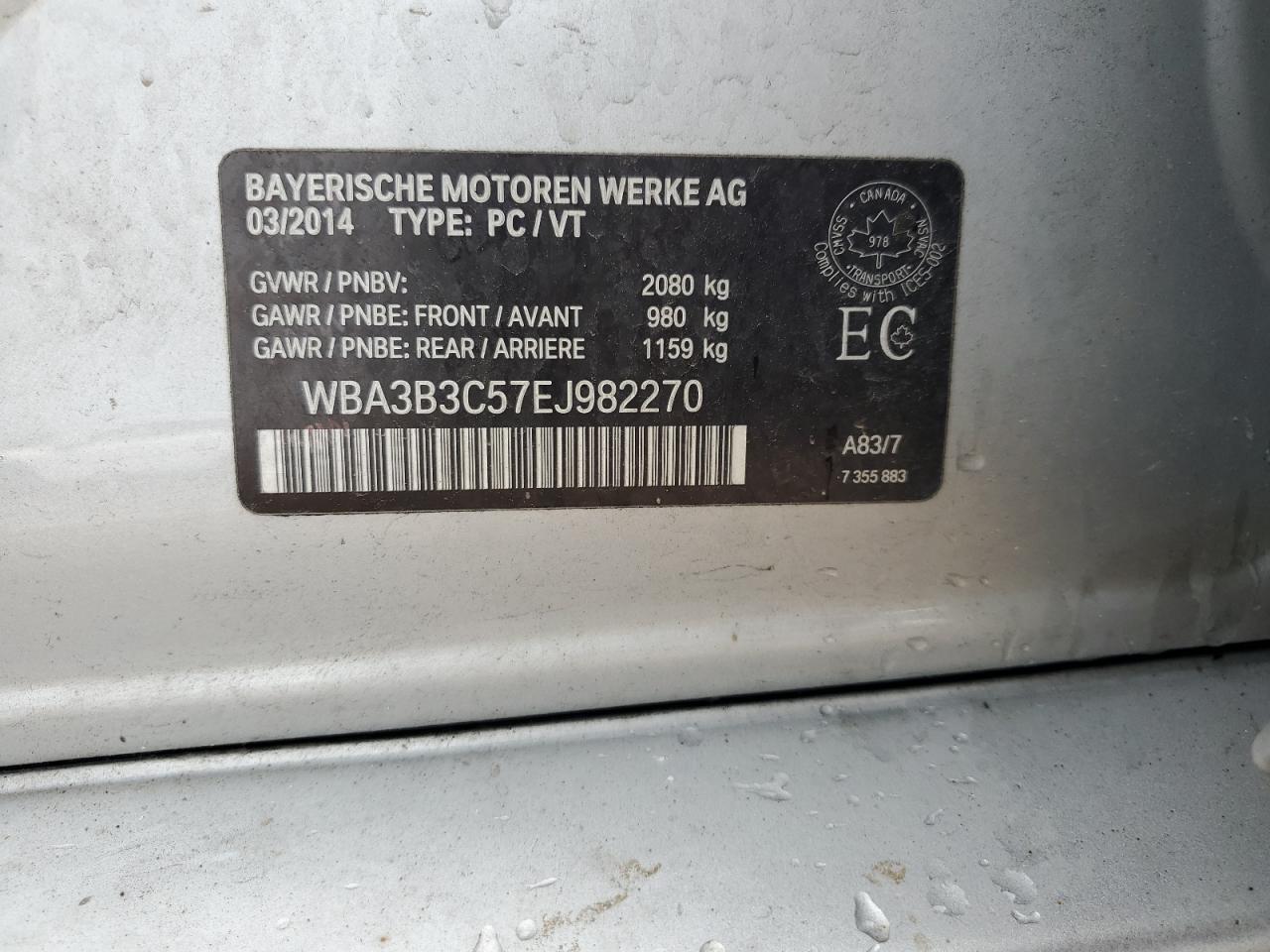 BMW 3 SERIES 2014 VIN WBA3B3C57EJ982270 zdjęcie 13