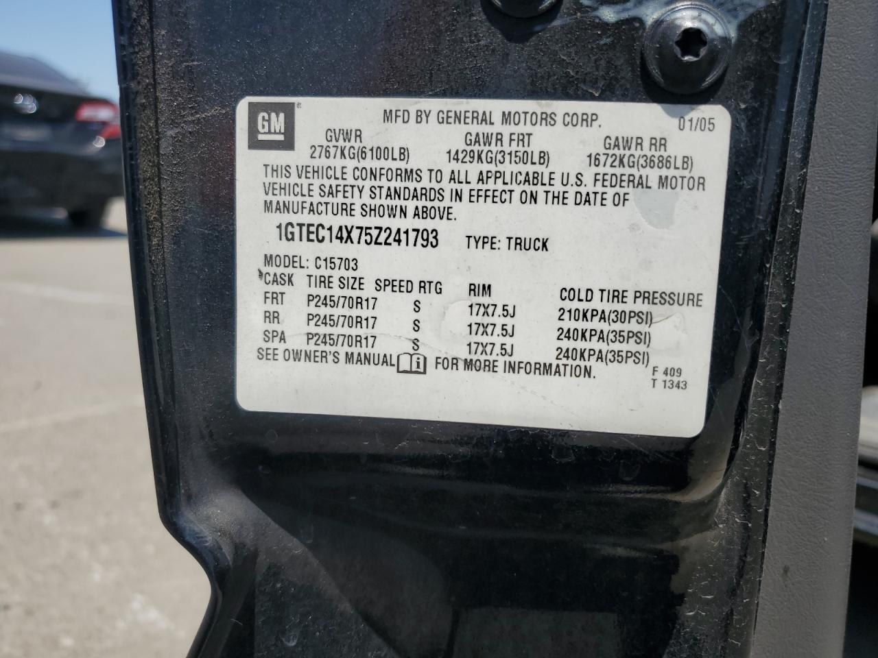 2005 GMC New Sierra C1500 VIN: 1GTEC14X75Z241793 Lot: 64878674