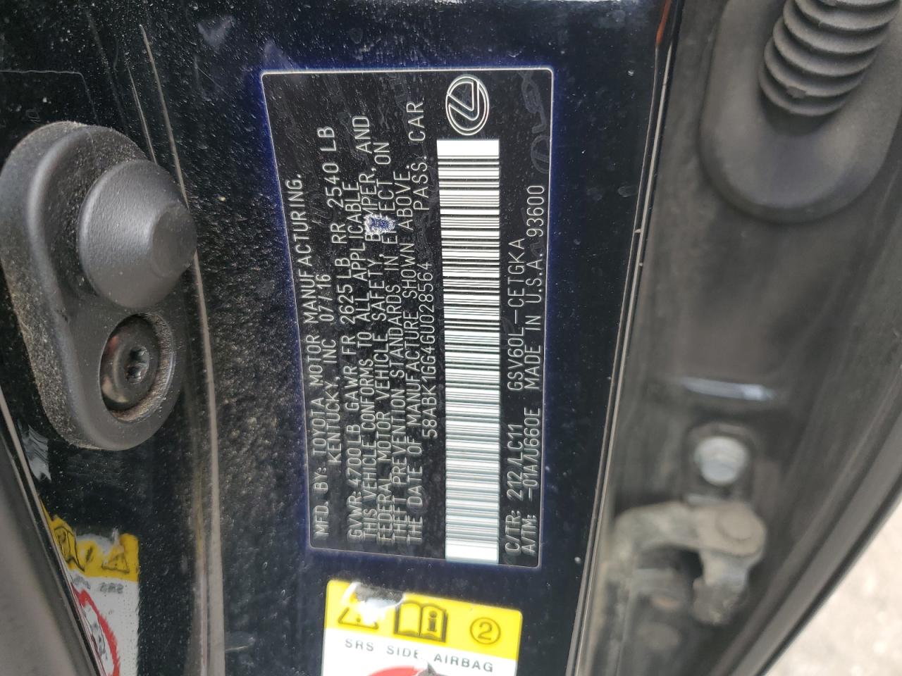 2016 Lexus Es 350 VIN: 58ABK1GG4GU028564 Lot: 63167924