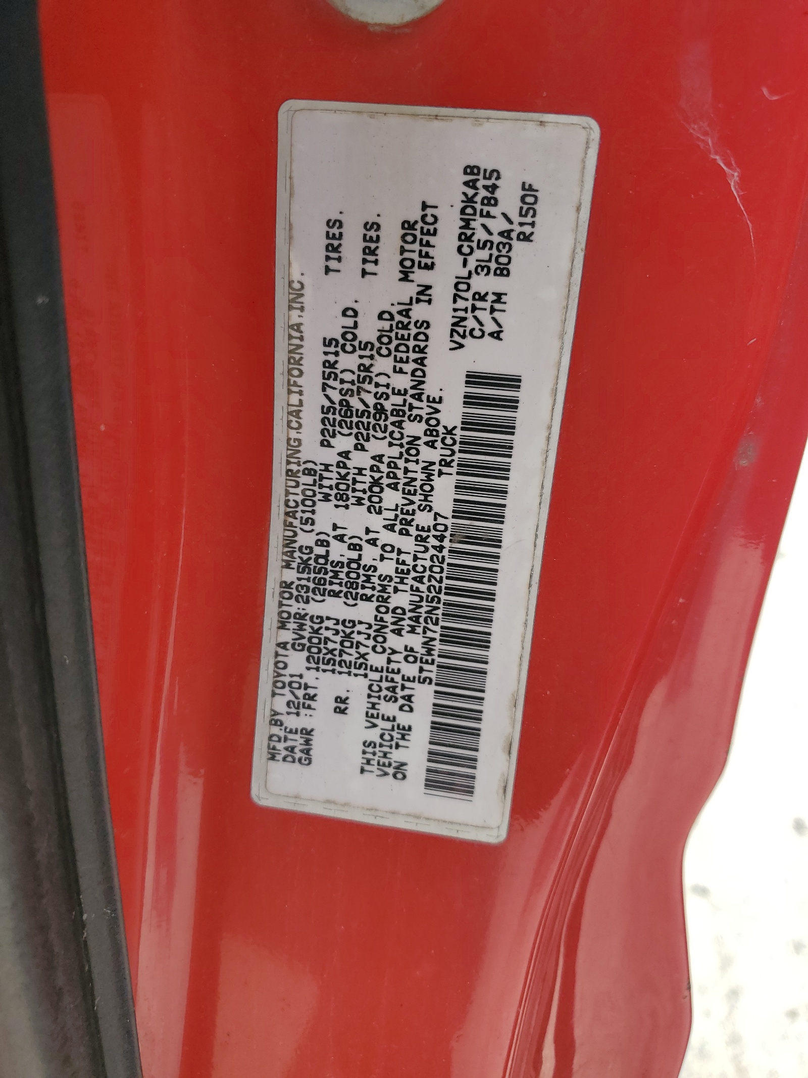 5TEWN72N52Z024407 2002 Toyota Tacoma Xtr