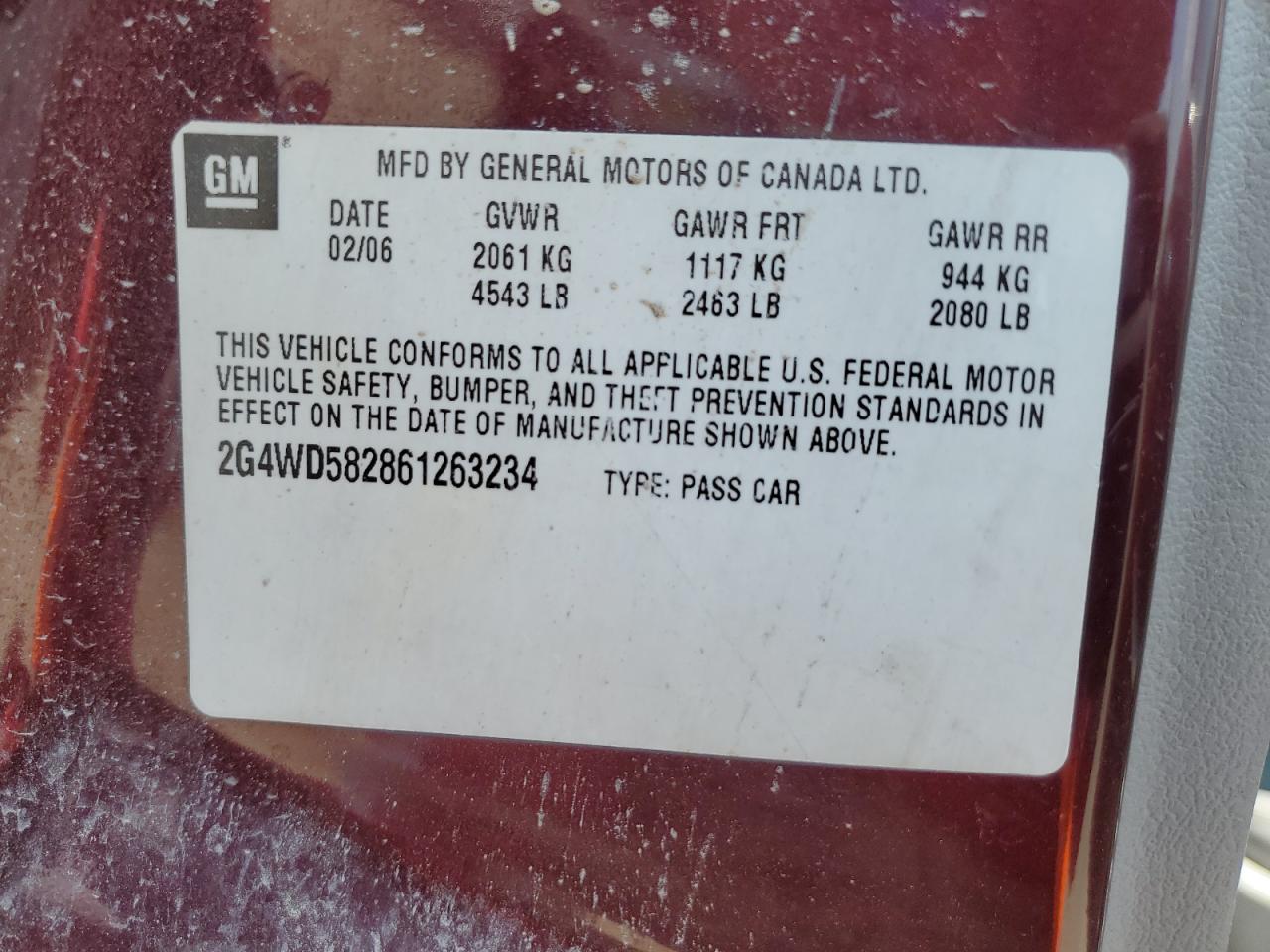 2006 Buick Lacrosse Cxl VIN: 2G4WD582861263234 Lot: 64983394