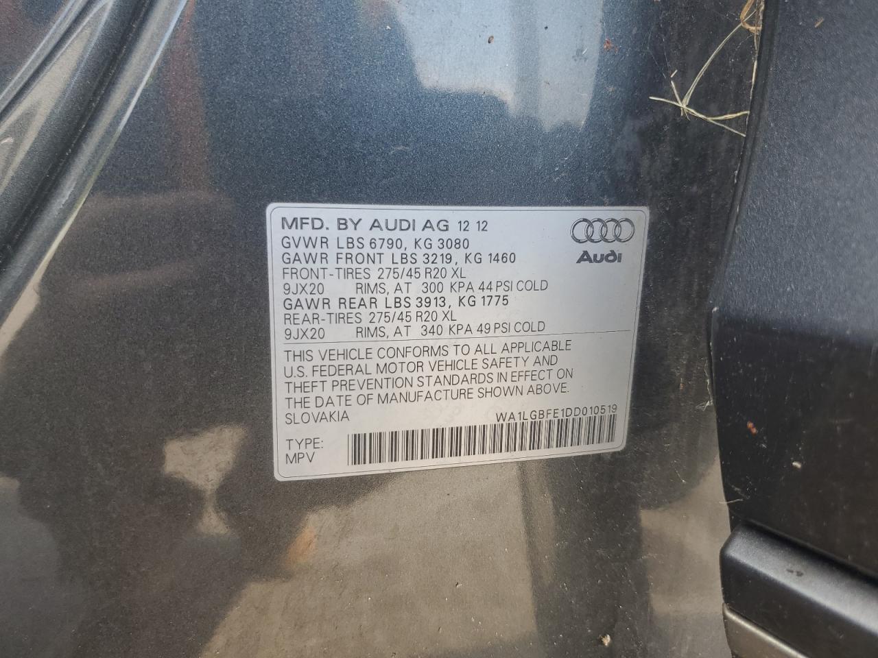 2013 Audi Q7 Premium Plus VIN: WA1LGBFE1DD010519 Lot: 64826494