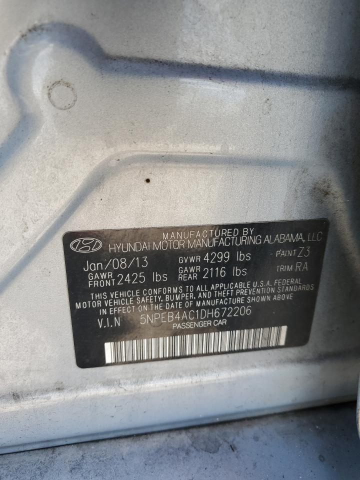 2013 Hyundai Sonata Gls VIN: 5NPEB4AC1DH672206 Lot: 61834304