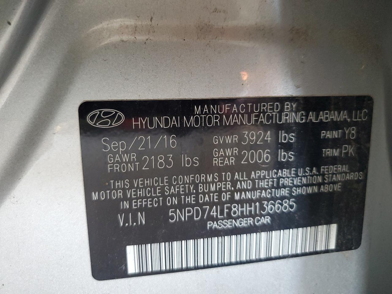 2017 Hyundai Elantra Se VIN: 5NPD74LF8HH136685 Lot: 65353594