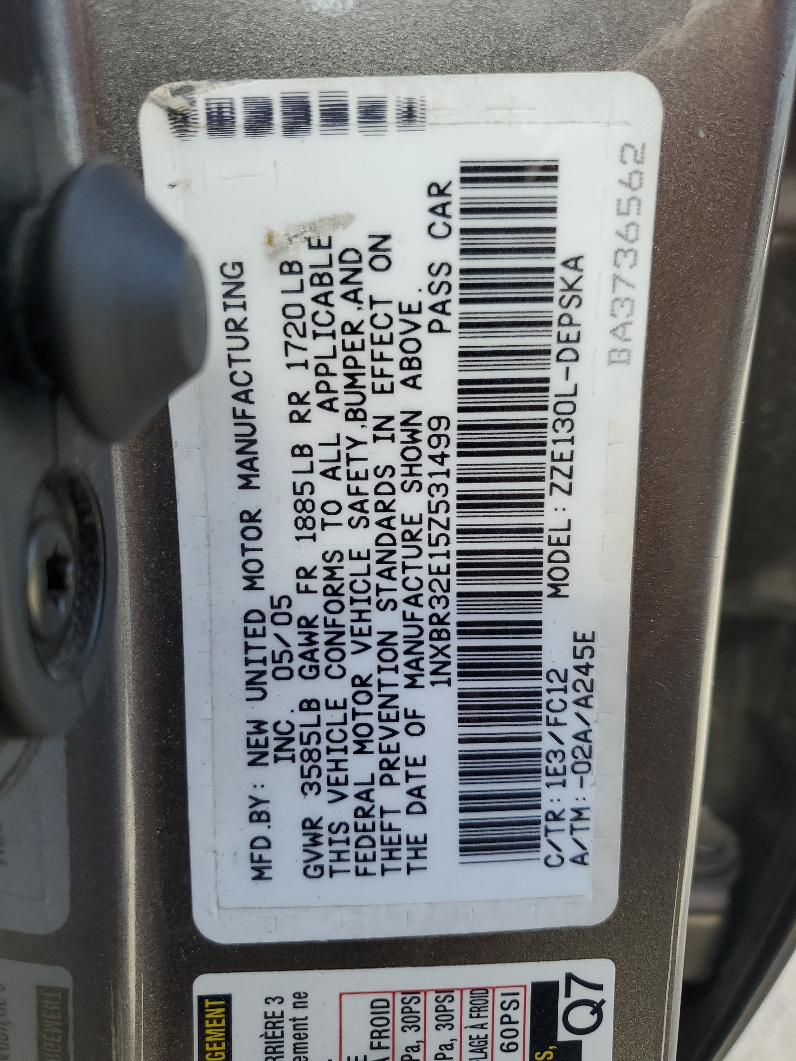 1NXBR32E15Z531499 2005 Toyota Corolla Ce