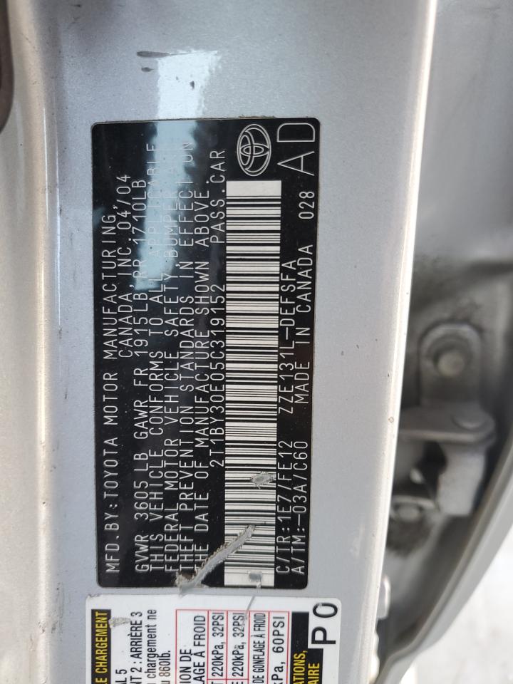 2005 Toyota Corolla Xrs VIN: 2T1BY30E05C319152 Lot: 64260324