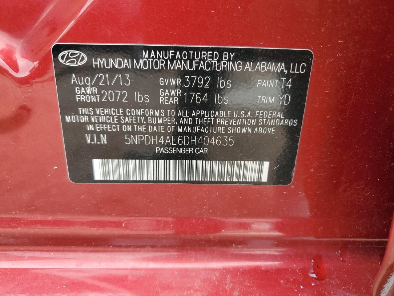 5NPDH4AE6DH404635 2013 Hyundai Elantra Gls