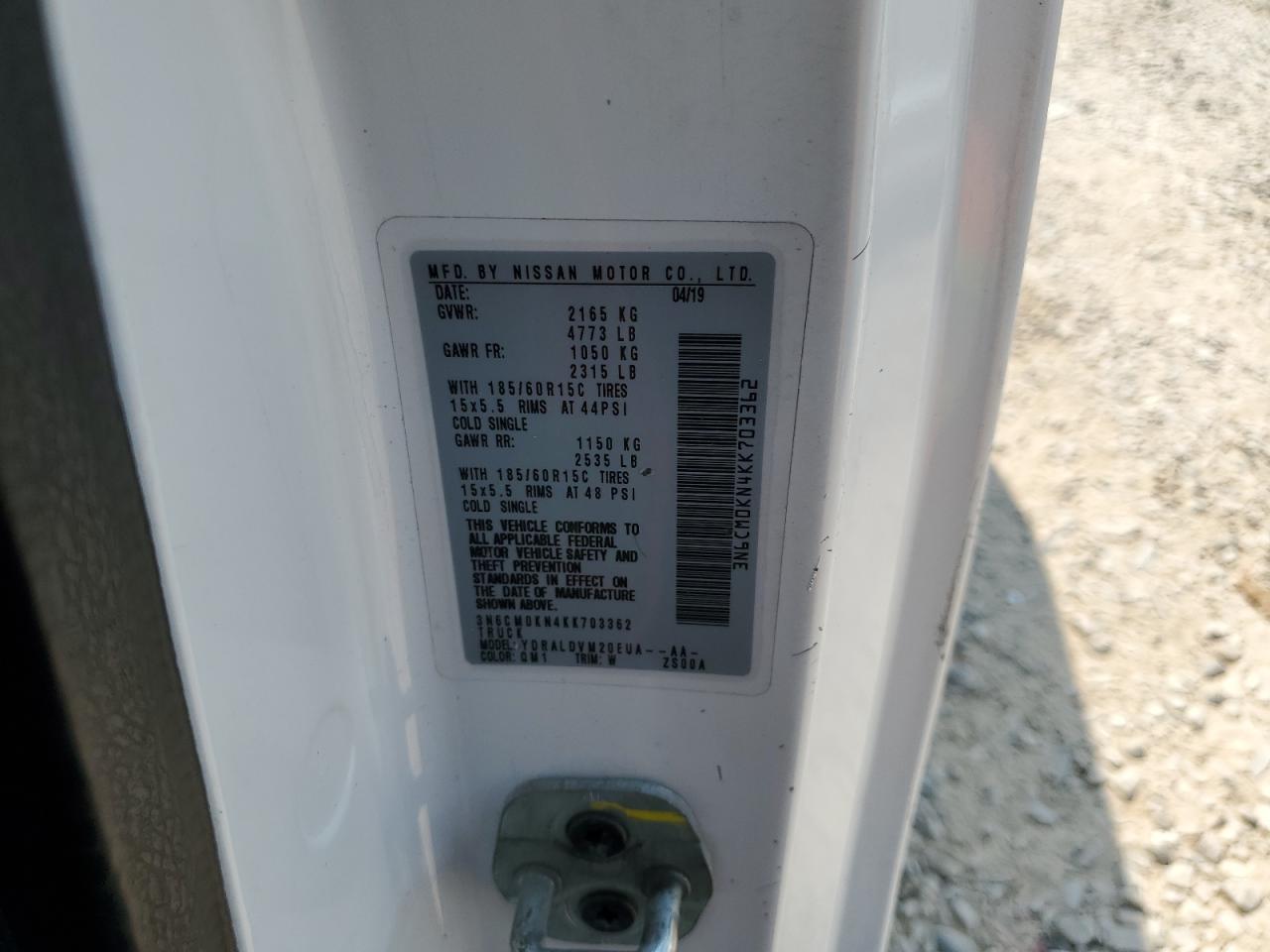 2019 Nissan Nv200 2.5S VIN: 3N6CM0KN4KK703362 Lot: 63802454