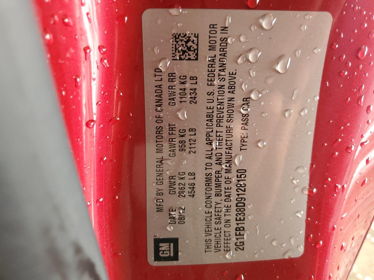 2013 Chevrolet Camaro Lt VIN: 2G1FB1E38D9128150 Lot: 64758864