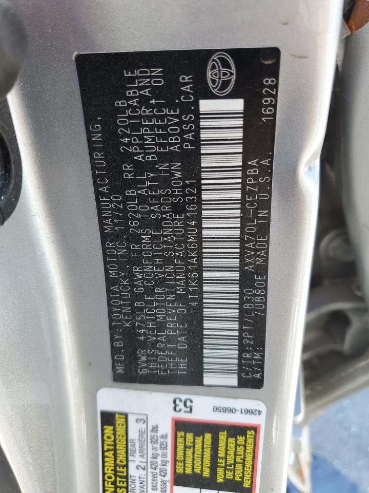 2021 Toyota Camry Xse VIN: 4T1K61AK6MU416321 Lot: 61855454