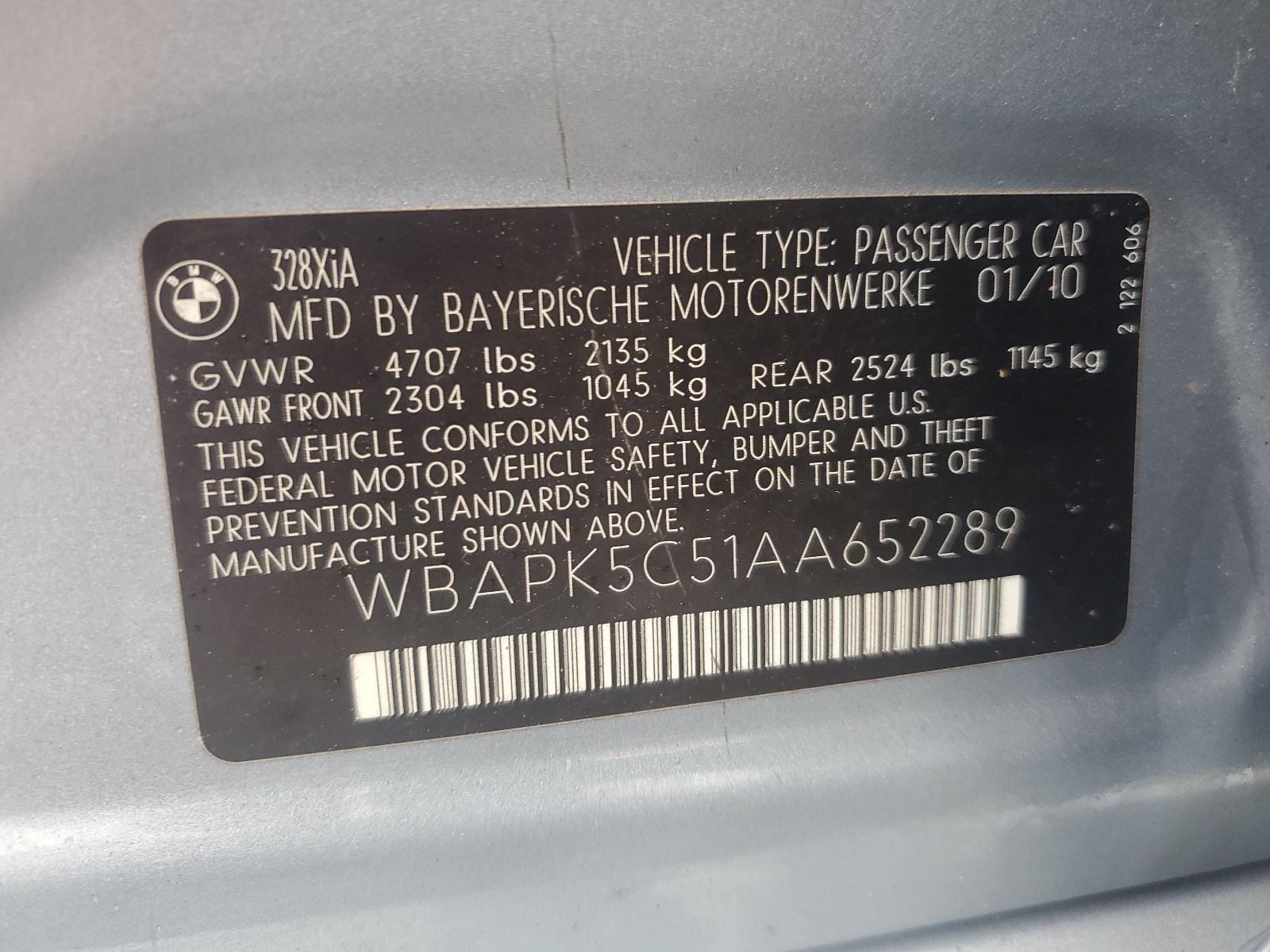 WBAPK5C51AA652289 2010 BMW 328 Xi Sulev