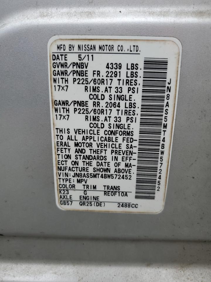 2011 Nissan Rogue S VIN: JN8AS5MT4BW572452 Lot: 64387054