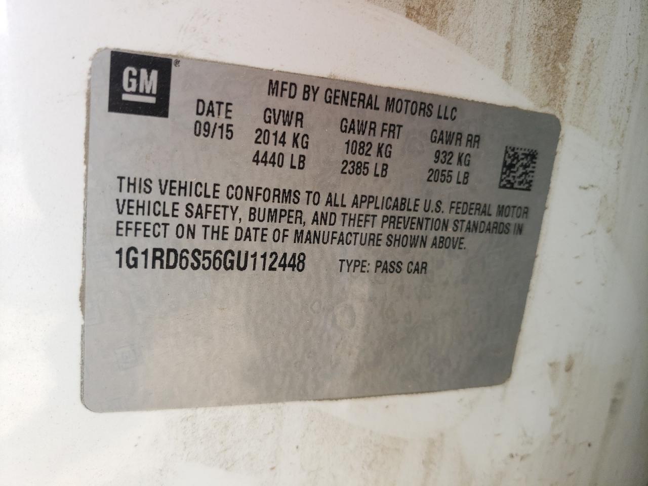 2016 Chevrolet Volt Ltz VIN: 1G1RD6S56GU112448 Lot: 64814504