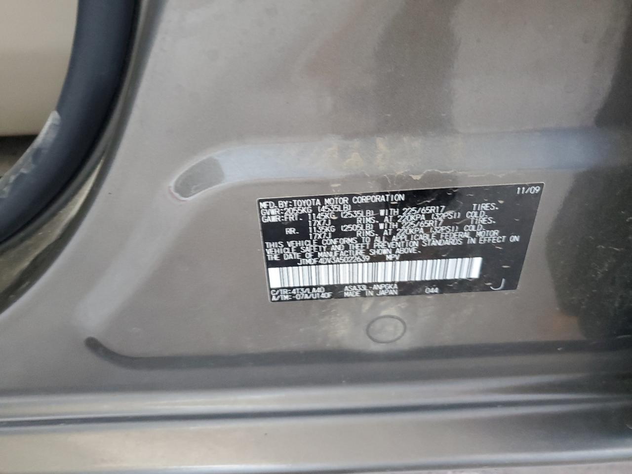 2010 Toyota Rav4 Limited VIN: JTMDF4DV3A5022639 Lot: 61535344