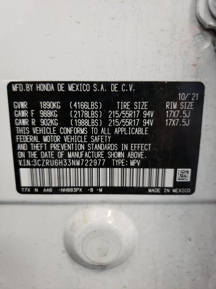 2022 Honda Hr-V Lx VIN: 3CZRU6H33NM722977 Lot: 64963204