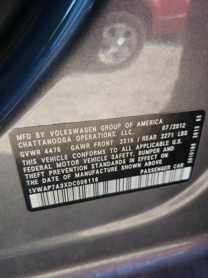 2013 Volkswagen Passat S VIN: 1VWAP7A3XDC006116 Lot: 65395264