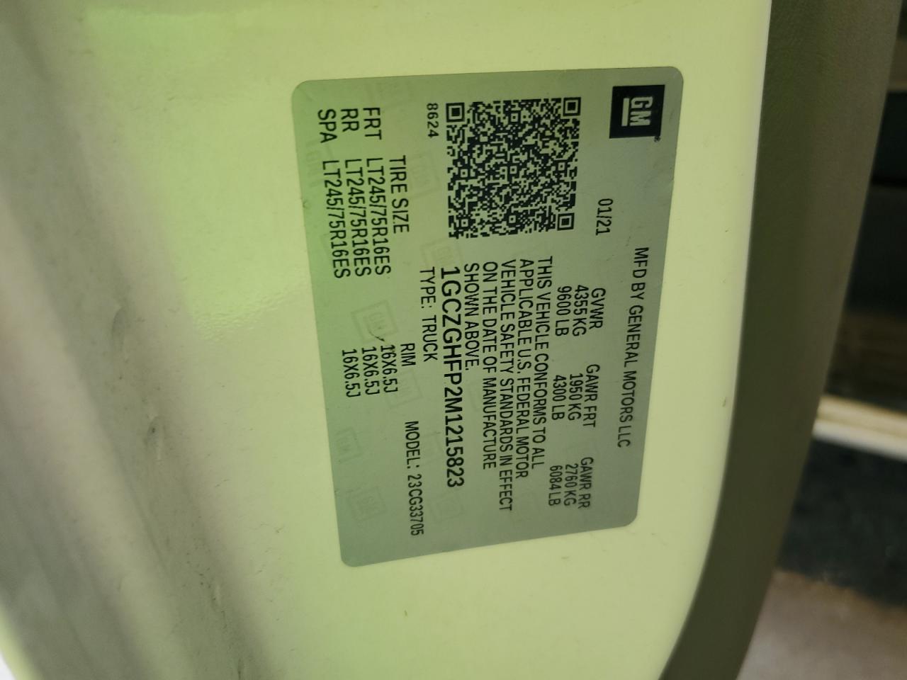 2021 Chevrolet Express G3500 VIN: 1GCZGHFP2M1215823 Lot: 63014944