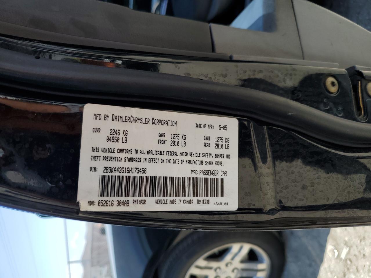 2006 Dodge Charger Se VIN: 2B3KA43G16H173456 Lot: 63447154