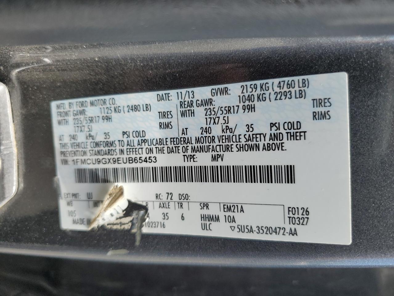 2014 Ford Escape Se VIN: 1FMCU9GX9EUB65453 Lot: 61223384