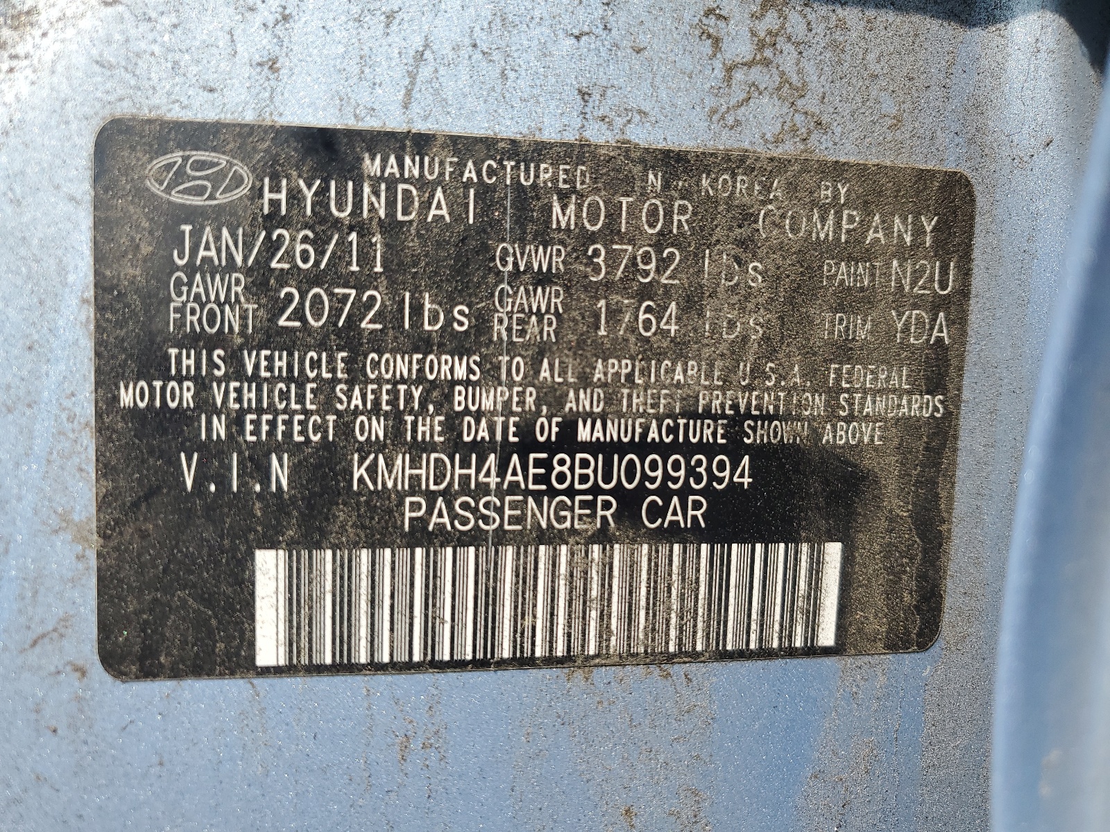 KMHDH4AE8BU099394 2011 Hyundai Elantra Gls