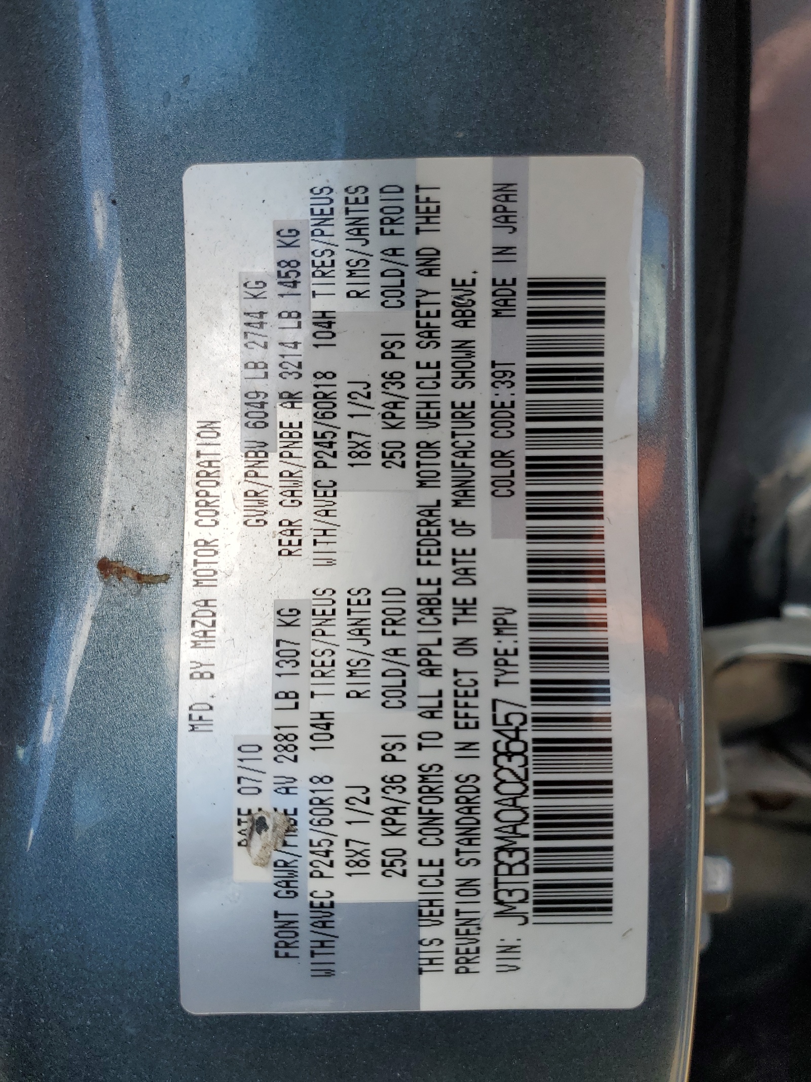 JM3TB3MA0A0236457 2010 Mazda Cx-9