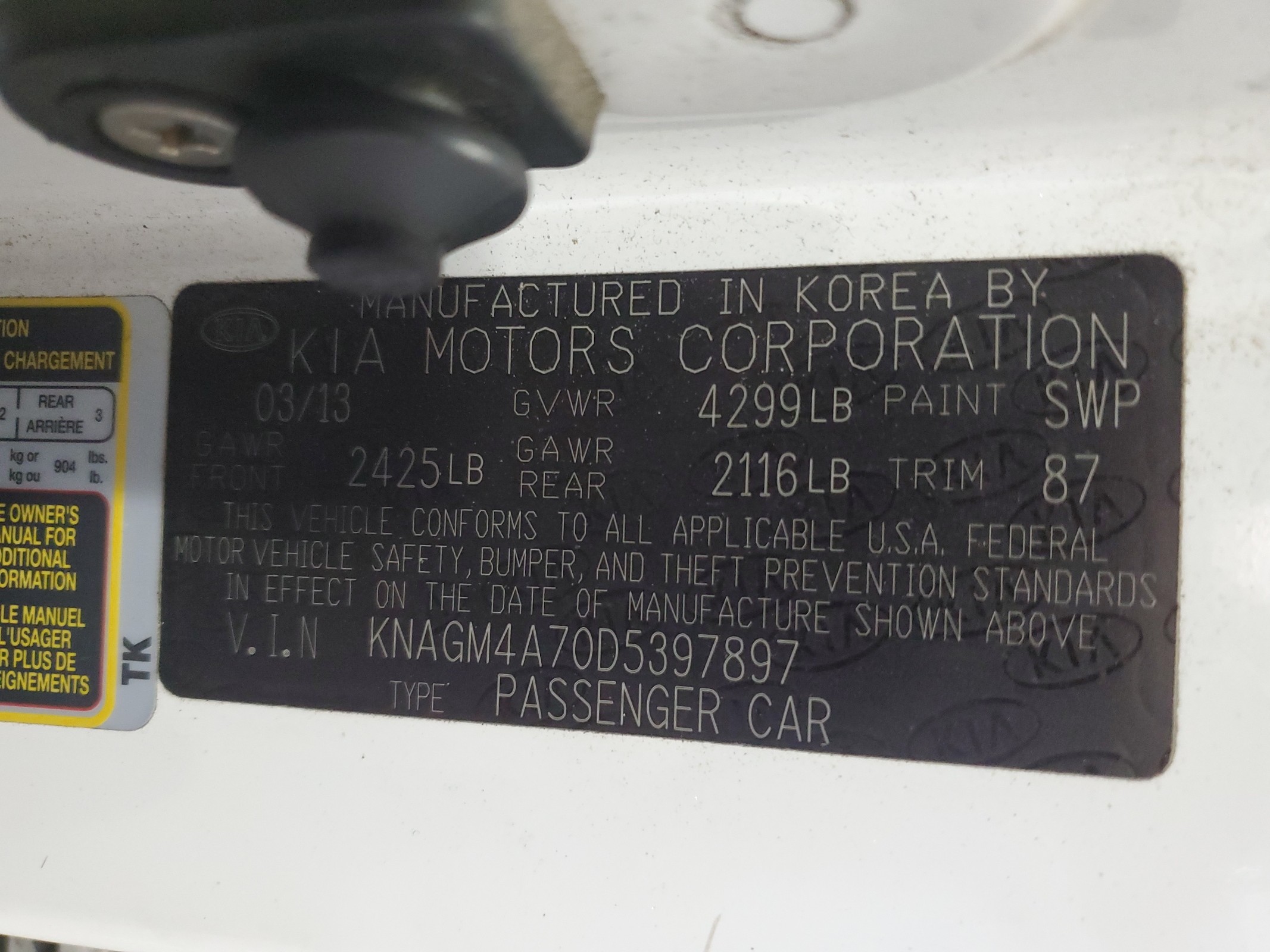 KNAGM4A70D5397897 2013 Kia Optima Lx