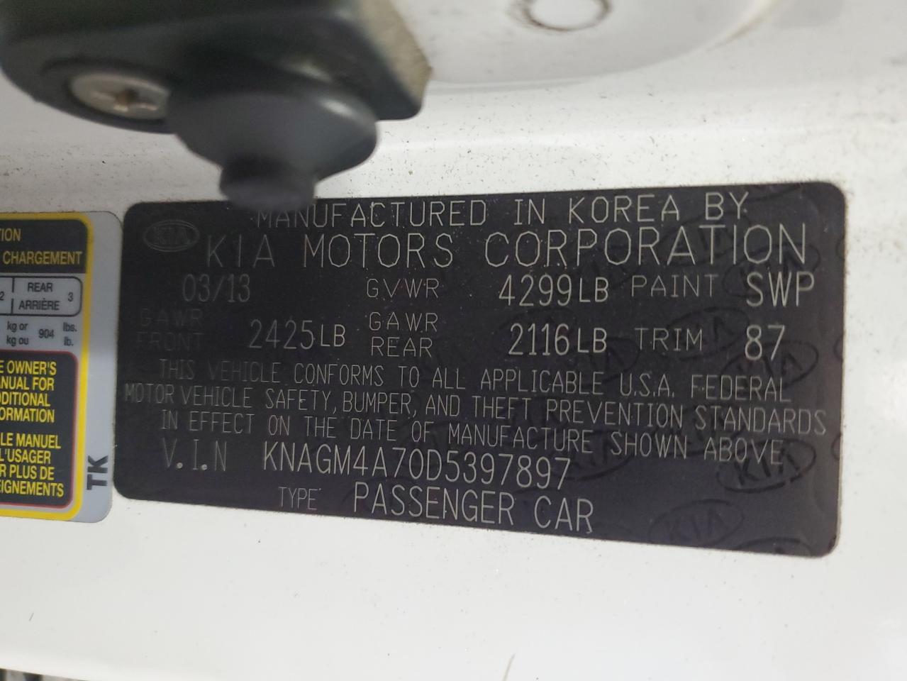 2013 Kia Optima Lx VIN: KNAGM4A70D5397897 Lot: 62715544