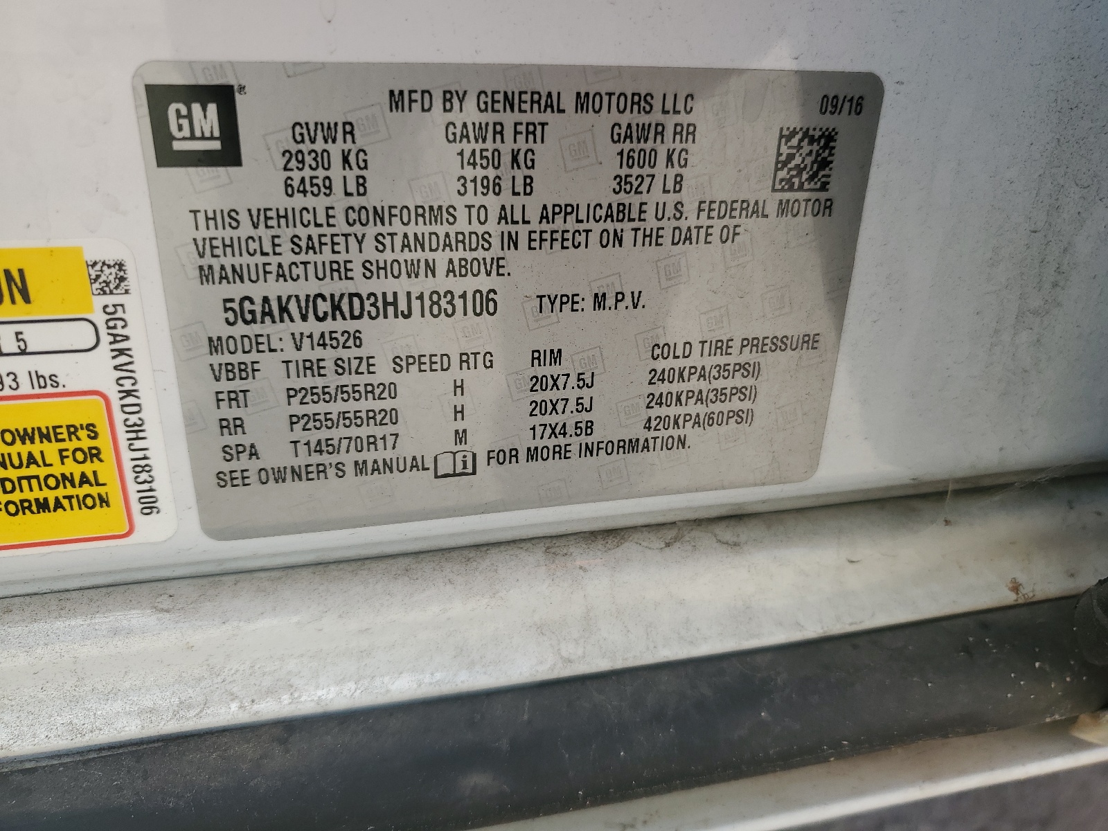 5GAKVCKD3HJ183106 2017 Buick Enclave