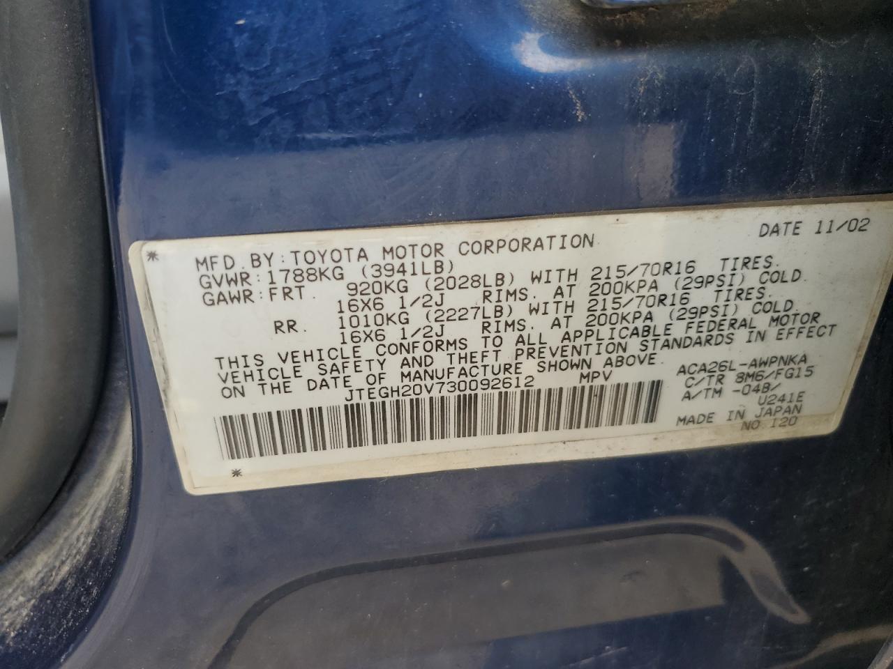 2003 Toyota Rav4 VIN: JTEGH20V730092612 Lot: 64812554